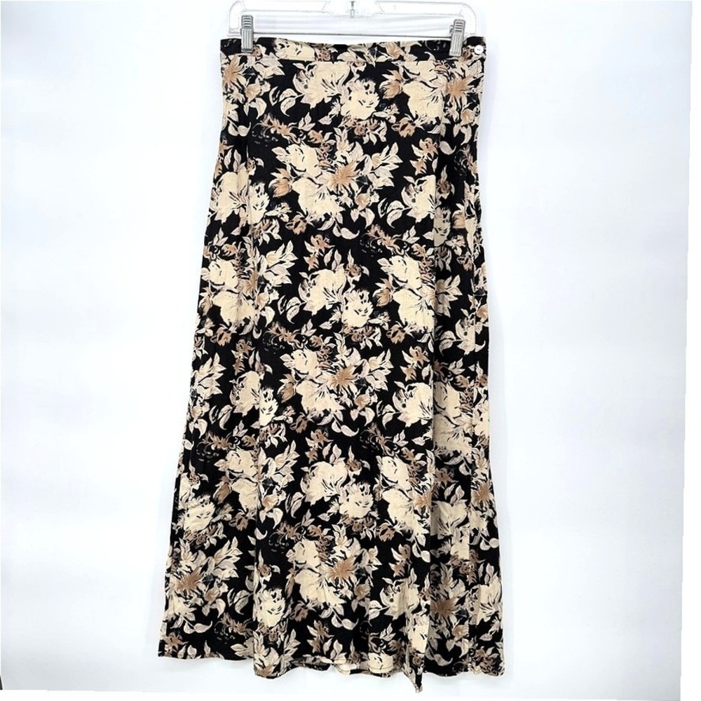 JM Studio Maxi Skirt VTG Floral Cotton Boho Casual Aline Cottage Core Size LG